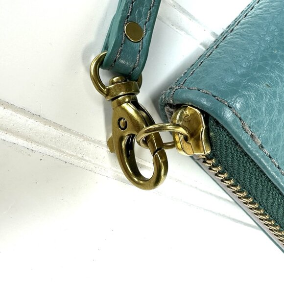 FOSSIL Madison Clutch Wristlet Wallet Leather Pebble Teal Blue Green Zip Around - Picture 7 of 8